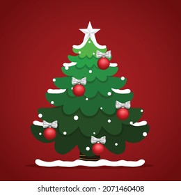 Decorated Christmas tree. Merry Christmas and Happy New Year background. Vector illustration