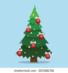 Decorated Christmas tree. Merry Christmas and Happy New Year background. Vector illustration