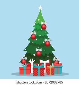 Decorated Christmas tree. Merry Christmas and Happy New Year background. Vector illustration