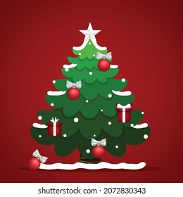 Decorated Christmas tree. Merry Christmas and Happy New Year background. Vector illustration