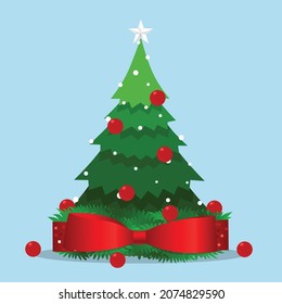 Decorated Christmas tree. Merry Christmas and Happy New Year background. Vector illustration