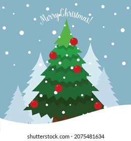 Decorated Christmas tree. Merry Christmas and Happy New Year background. Vector illustration