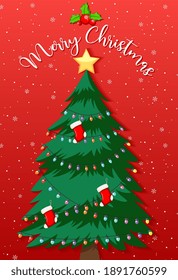 Decorated christmas tree with merry christmas text  illustration