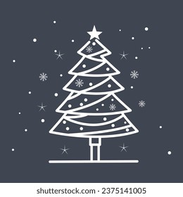 Decorated Christmas tree on black background.