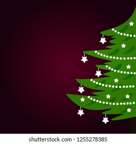 Decorated Christmas tree on dark purple background. Vector illustration.
