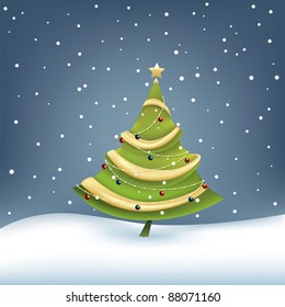 decorated christmas tree snow background  gradient mesh used
