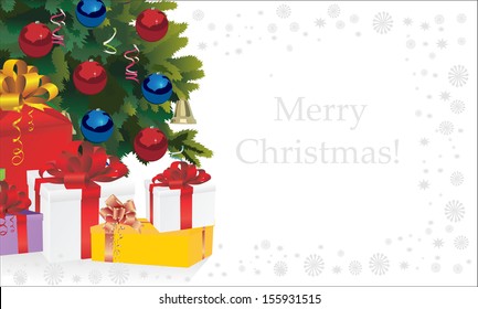 Decorated Christmas tree on white background