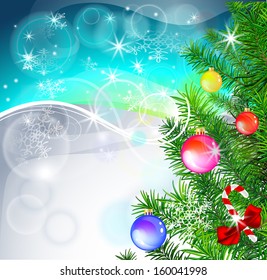 Decorated Christmas Tree on winter background