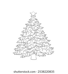 Decorated Christmas Tree Outline Illustration.