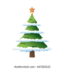 decorated christmas tree pine with snow, star, style