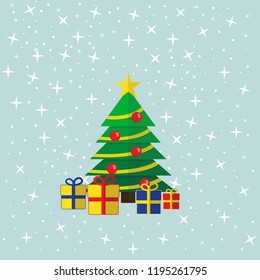 The decorated Christmas tree with the presents