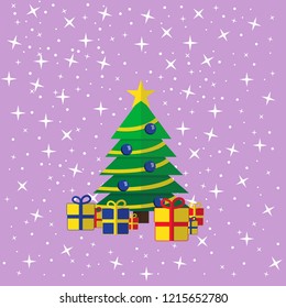 The decorated Christmas tree with the presents