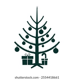 Decorated Christmas Tree and Presents Icon on Checkerboard Transparent Background