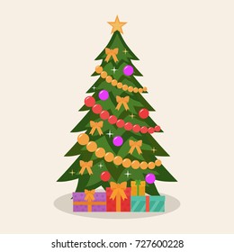 Decorated Christmas Tree Presents Vector Illustration Stock Vector ...