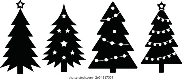 Decorated Christmas Tree Set with Stars And Festive Holiday Graphic