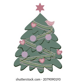 Decorated Christmas tree with star and bird