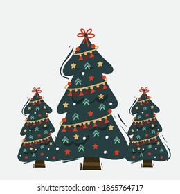 Decorated christmas tree with  star, lights, decoration balls and lamps.