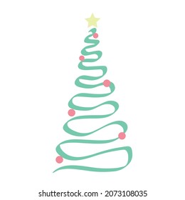 Decorated christmas tree with star, lights, decoration balls and lamps. Merry Christmas and a happy new year. Flat style vector illustration.