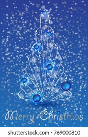 Decorated christmas tree with star, lights, decoration balls and lamps. Merry Christmas and a happy new year.