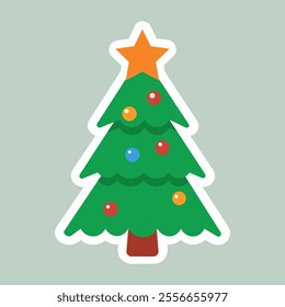 Decorated Christmas Tree Sticker with Star, Ornaments, and Holiday Charm