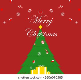 A decorated Christmas tree. At the top, bold "Merry Christmas" text adds a joyful touch. Ionic holiday decorations—candy canes, snowflakes, Santa hats, and more—cascade from both sides.