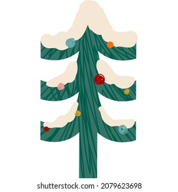 Decorated christmas tree under snow vector icon