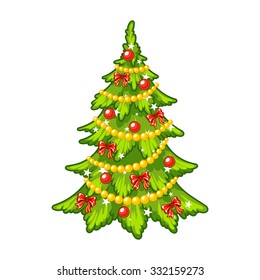 Decorated Christmas tree. Vector clip-art illustration on a white background.