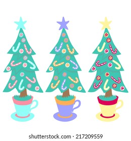 Decorated Christmas Tree vector icon set