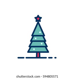 Decorated Christmas tree vector icon. Christmas and New Year celebration topic.