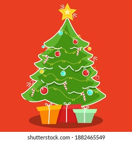 Decorated Christmas Tree Vector Illustration Stock Vector (Royalty Free 