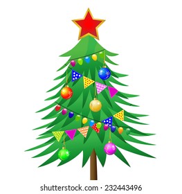 decorated Christmas tree,  vector  illustration
