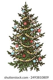 Decorated Christmas tree vector illustration