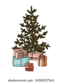 Decorated Christmas tree vector illustration