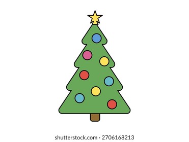 Árvore de Natal decorada, ilustração vetorial.