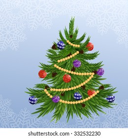 Decorated Christmas tree. Vector illustration.