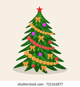 Decorated Christmas Tree Vector Illustration Flat Stock Vector (Royalty ...