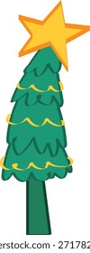 Decorated Christmas tree vector Star topper golden garland isolated holiday seasonal icon