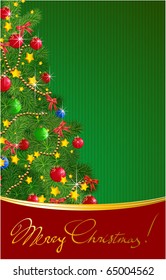 Decorated Christmas tree. Vector template.