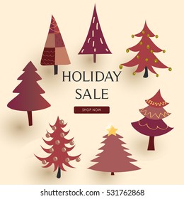 Decorated Christmas Trees Arranged in Circle Around Texts Holiday Sale