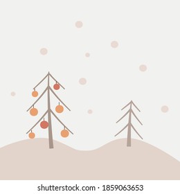 Decorated Christmas trees at the edge of the forest
