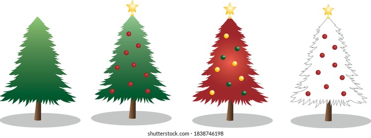 Decorated christmas trees - christmas pines with different colors - vectors