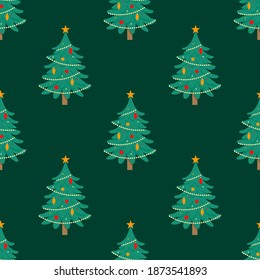 Decorated Christmas Trees Seamless Repeat Pattern. Festive Christmas Pattern.