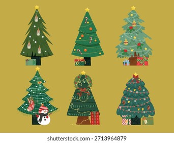 Árvores de Natal decoradas Definir ilustração da árvore de Natal
