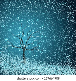 decorated christmas winter tree and snow