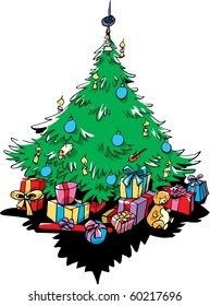 Decorated Christmas-tree with presents