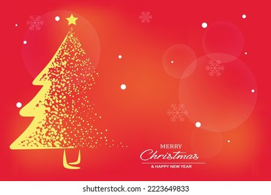 Decorated circles in a Christmas theme: bright Christmas tree on a red background 