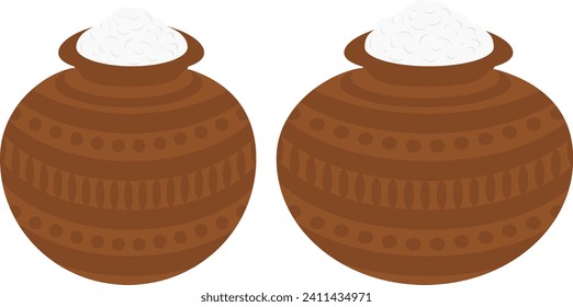 Decorated clay pot with milk