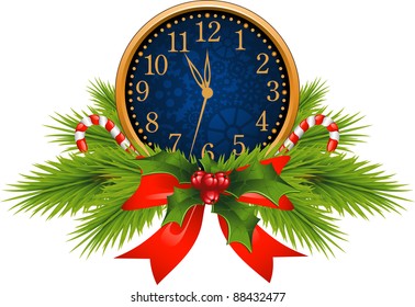Decorated Clock (New Year's Eve) over white