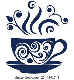 Decorated Coffee Cup Vector. With Smoke Drawing.