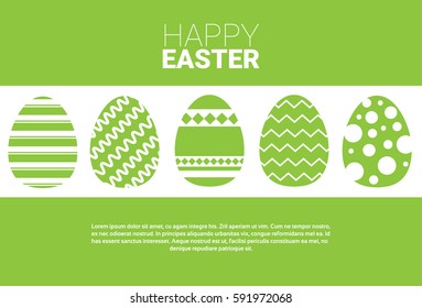 Decorated Colorful Eggs Easter Holiday Symbols Greeting Card Vector Illustration